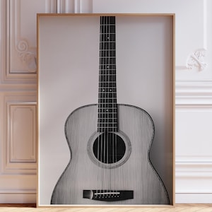 DIGITAL DOWNLOAD | Guitar Art Print | Black and White Music Print | Guitar Poster | Acoustic Guitar Wall Art Print | Minimalist Music Print