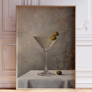 Vintage Martini Print | Dirty Martini Print | Vintage Martini Art Print | Alcohol Martini Drink Painting | Minimalist Cocktail Art Print