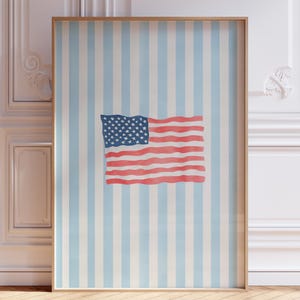 DIGITAL DOWNLOAD | Red White & Blue American Flag Print | Light Blue Coastal Granddaughter Print for Dorm | East Coast Memorial Day Wall Art