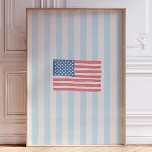 DIGITAL DOWNLOAD | Red White & Blue American Flag Print | Light Blue Coastal Granddaughter Print for Dorm | East Coast Memorial Day Wall Art