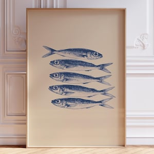 DIGITAL DOWNLOAD | Blue Sardine Print | Fish Kitchen Print | Fisherman Sardines Wall Art | Seafood Coastal Kitchen Print | Sardine Art Print