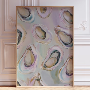 DIGITAL DOWNLOAD | Pastel Oyster Print | Coastal Shell Oyster Art | Blue Oyster Kitchen Print | Watercolor Oyster Painting | Oyster Wall Art