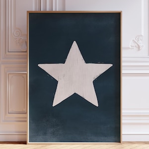 Navy Blue Star Print | Blue and White Star Poster | Blue and White Star Wall Art Print | Navy Blue Dorm Poster | Trendy Star Print for Dorm