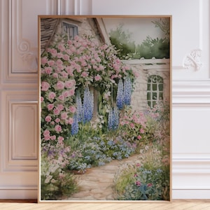 Floral Print | Flowers Garden Painting | Vintage Spring Cottage Wall Art | Antique Watercolor Flower Print | Floral Farmhouse Wall Decor