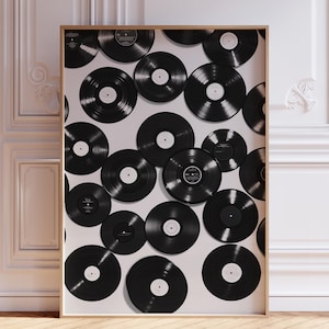 Retro Record Print | Abstract Music Print | Black and White Vinyl Record Wall Art Print | 80s Musician Print | 70s Vintage Record Print