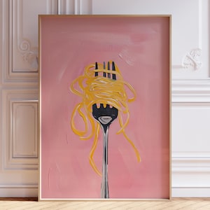 Impressão de macarrão | Impressão de espaguete | Arte de parede de macarrão | Pôster de cozinha feminina | Impressão de cozinha rosa | Impressão de cozinha moderna | Impressão de cozinha em aquarela