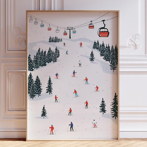 Mini Skier Print | Mountain Ski Art Print | Retro Ski Poster | Downhill Ski Wall Art | Mini Ski Print | Mini Snowboarders Illustration Print