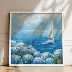 Coastal Granddaughter Print | Sailboat Print | Coastal Ocean print | Blue Floral Print | Blue Beachy Poster | Blue Coastal Grandma Print