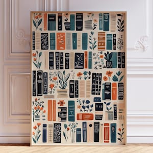 Buch Kunstdruck | Vintage Bibliothek Poster | Retro Buchliebhaber Kunst Lesung Kunstdruck | Bücherregal Kunst Geschenk für Leser Frau | Bibliothek Kunstdruck