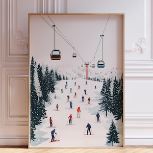 Mini Skier Print | Mountain Ski Art Print | Retro Ski Poster | Downhill Ski Wall Art | Mini Ski Print | Mini Snowboarders Illustration Print