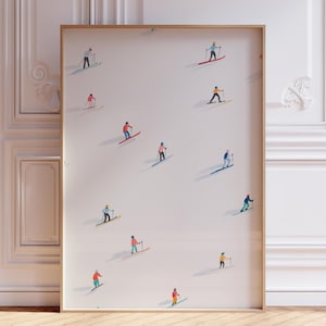 Mini Skier Print | Mountain Ski Art Print | Retro Ski Poster | Downhill Ski Wall Art | Mini Ski Print | Mini Snowboarders Illustration Print