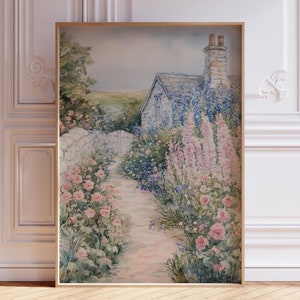 Floral Print | Flowers Garden Painting | Vintage Spring Cottage Wall Art | Antique Watercolor Flower Print | Floral Farmhouse Wall Decor