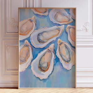 DIGITAL DOWNLOAD | Pastel Oyster Print | Coastal Shell Oyster Art | Blue Oyster Kitchen Print | Watercolor Oyster Painting | Oyster Wall Art