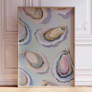 DIGITAL DOWNLOAD | Pastel Oyster Print | Coastal Shell Oyster Art | Blue Oyster Kitchen Print | Watercolor Oyster Painting | Oyster Wall Art