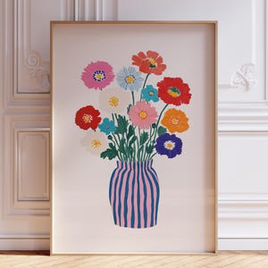 DIGITAL DOWNLOAD | Colorful Poppy Print | Poppy Print | Rainbow Poppy Print | Retro Floral Art | Poppy Flower Wall Art | Flowers in Vase Art