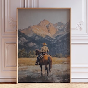 DIGITAL DOWNLOAD | Cowboy Print | Western Horse Southwestern Wall Art | Cowboy on Horse Southwestern Art Print | Vintage Cowboy Painting