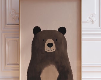 Cute Bear Print | Woodland Nursery Print for Boys | Gender Neutral Nursery Bear Wall Art  | Mountain Nursery Print | Kids Room Animal Print