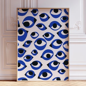 Impressão de arte de parede azul marinho | Pôster de mau-olhado da moda | Impressão de pôster de mau-olhado de Nazar | Pôster de mau-olhado grego | Impressão abstrata de mau-olhado