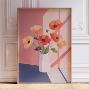 DIGITAL DOWNLOAD | Poppy Print | Floral Art Print | Red Poppy Flower Wall Art | Red Poppy Flowers in Vase Wall Art | Watercolor Poppy Print