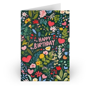 Happy Birthday Greeting Card | Green Floral Birthday Card for Her | Cottagecore Birthday Card for Women | Cute Birthday Card Friend