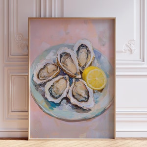 DIGITAL DOWNLOAD | Oyster and Lemon Print | Seafood Print | Watercolor Oyster Digital Print | Oyster Kitchen Print | Coastal Oyster Print