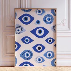 Impressão de arte de parede azul marinho | Pôster de mau-olhado moderno | Pôster de mau-olhado em aquarela | Pôster de mau-olhado grego | Impressão abstrata de mau-olhado