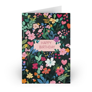 Happy Birthday Greeting Card | Green Floral Birthday Card for Her | Cottagecore Birthday Card for Women | Cute Birthday Card Friend