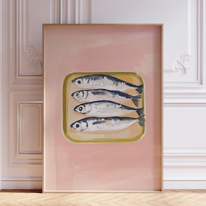 DIGITAL DOWNLOAD | Pink Sardine Print | Sardines Wall Art | Sardine Art Print | Sardine Kitchen Print | Cute Fish Coastal Kitchen Print