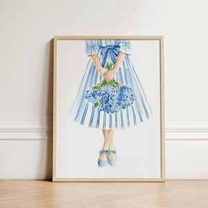 Coastal Granddaughter Print | Blue Watercolor Print | Coastal Grandma Print | Preppy Flowers with Bow Print | Grandmillennial Print