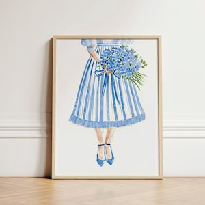 Coastal Granddaughter Print | Blue Watercolor Print | Coastal Grandma Print | Preppy Flowers with Bow Print | Grandmillennial Print