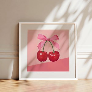 Coquette Room Decor | Coquette Decor | Cherry Decor Coquette Wall Art | Coquette Poster | Cherry Print | Pink Cherry Poster Cherry Art Print