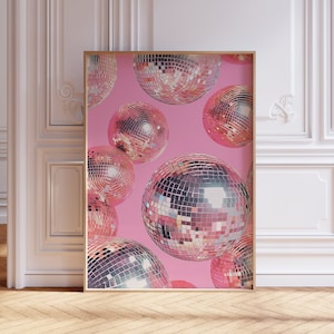 Pink Mirrorball Poster | Disco Ball Decor | Retro Disco Ball Print | Groovy Disco Decor | Disco Print  | Disco Art Print | Dopamine Decor