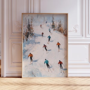 DIGITAL DOWNLOAD | Ski Digital Print | Blue Ski Print | Mini Skier Print | Retro Skiing Poster | Snowy Mountain Print | Vintage Ski Wall Art