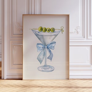 Dirty Martini Print | Blue Martini Print | Blue Drink Print | Watercolor Martini Print | Girly Blue Kitchen Poster | Trendy Bar Cart Print