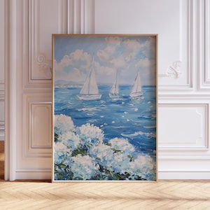 DIGITAL DOWNLOAD | Coastal Granddaughter Print | Sailboat Print | Blue Floral Beachy Print | Coastal Grandma Print | Hydrangea Digital Print