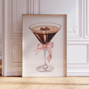 DIGITAL DOWNLOAD | Espresso Martini Print | Bow Coquette Wall Art | Espresso Martini Wall Art | Pink Alcohol Print | Espresso Martini Poster
