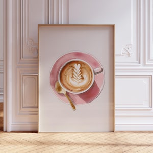 DIGITAL DOWNLOAD | Pink Watercolor Coffee Print | Coffee Kitchen Digital Print | Girly Coffee Bar Print | Cute Kitchen Print | Latte Print