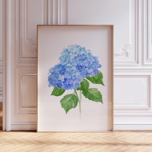 Watercolor Blue Hydrangea Print | Blue Preppy Wall Art | Coastal Grandma Print | Grand Millennial Print | Watercolor Floral Poster
