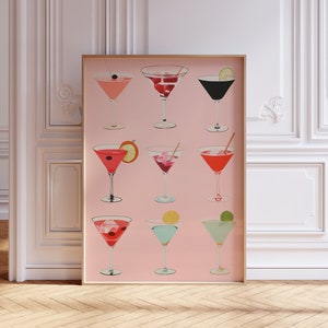 Póster de cóctel rosa / Impresión de cóctel / Arte mural de cóctel / Póster cosmopolita / Impresión de cóctel retro / Impresión artística de martini / Impresión artística de cosmopolita