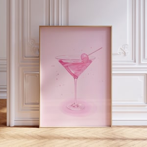 DESCARGA DIGITAL / Cartel de Martini rosa / Impresión de bebida rosa / Impresión de carrito de bar rosa / Cartel de cóctel rosa / Impresión de Martini rosa de dormitorio femenino
