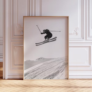 Black and White Ski Poster | Winter Sport Poster | Retro Skiing Poster | Vintage Ski Print | Ski Mountain Wall Art | Cabin Ski Slope Print