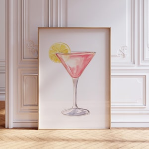 Póster de Cosmopolitan rosa / Póster de cóctel rosa / Impresión de alcohol rosa / Impresión de cóctel de acuarela rosa / Impresión de Cosmo / Impresión de bebida rosa