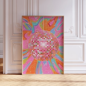 Pink Mirrorball Poster | Disco Ball Decor | Retro Disco Ball Print | Groovy Disco Decor | Disco Print  | Disco Art Print | Dopamine Decor