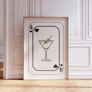 Póster de martini / Póster de cóctel / Arte mural de martini sucio / Decoración de carrito de bar / Impresión de martini / Impresión de happy hour en la cocina / Impresión de naipes