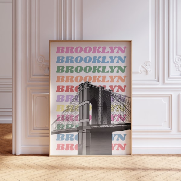 Brooklyn Poster | Rainbow NYC Poster | Brooklyn Bridge Poster | Colorful New York Print Retro New York Poster | Brooklyn Print NYC Wall Art