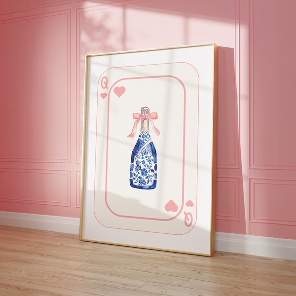 Coquette Room Decor | Pink Bar Cart Print | Cocktail Poster | Bar Cart Decor | Floral Wine Poster | Happy Hour Bar Cart Art Coquette Poster