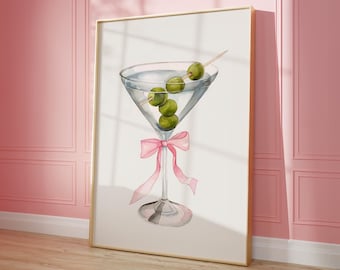DIGITAL DOWNLOAD | Coquette Wall Art | Dirty Martini Art Print | Alcohol Poster | Pink Coquette Room Decor | Drink Poster | Martini Wall Art