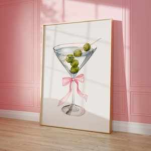 DIGITAL DOWNLOAD | Coquette Wall Art | Dirty Martini Art Print | Alcohol Poster | Pink Coquette Room Decor | Drink Poster | Martini Wall Art