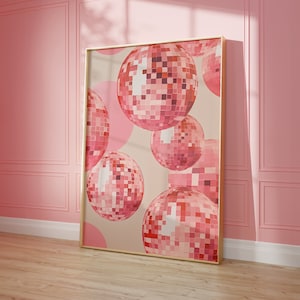 Décoration boule disco rose | Poster boule à facettes | Imprimé boule disco | Affiche boule disco | affiche disco rose | Impression boule à facettes | Impression d'affiche disco