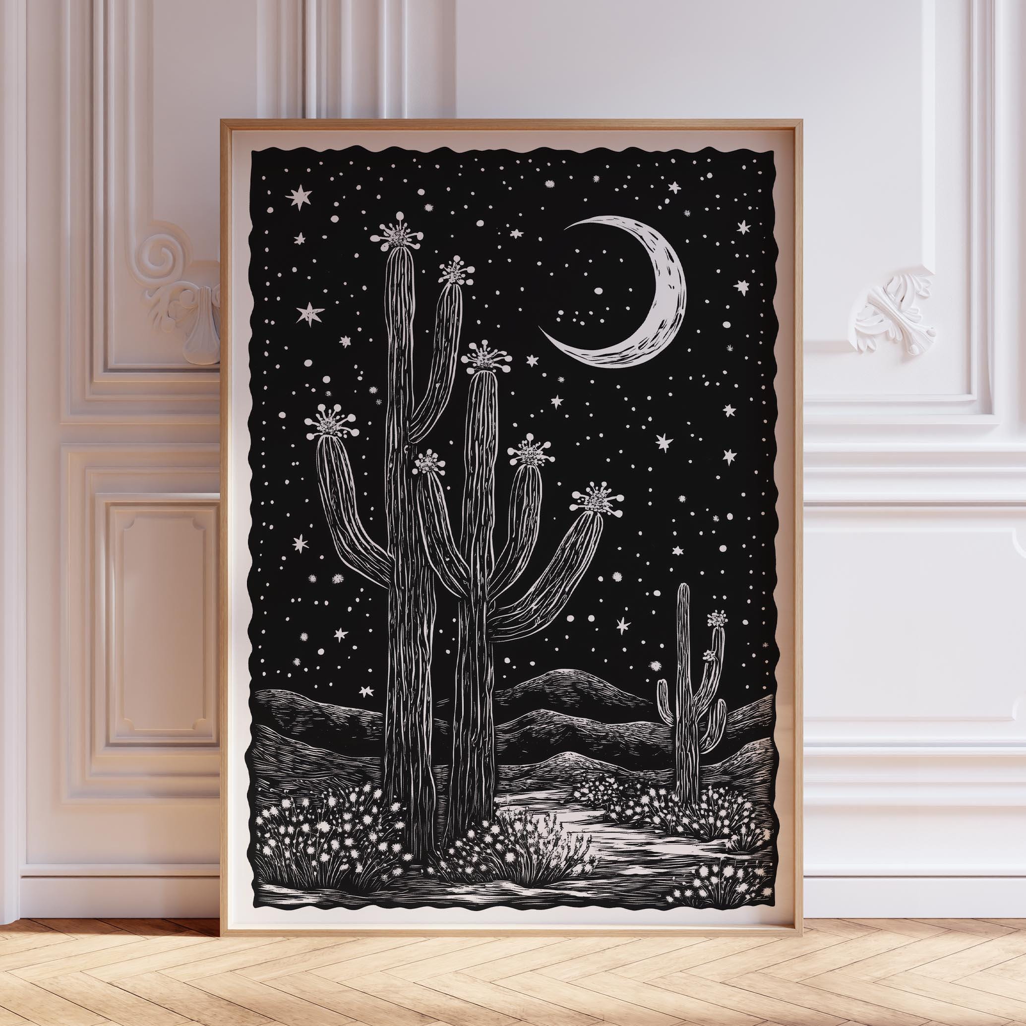 Saguaro Desert Landscape Print | Black & White Desert Print ...